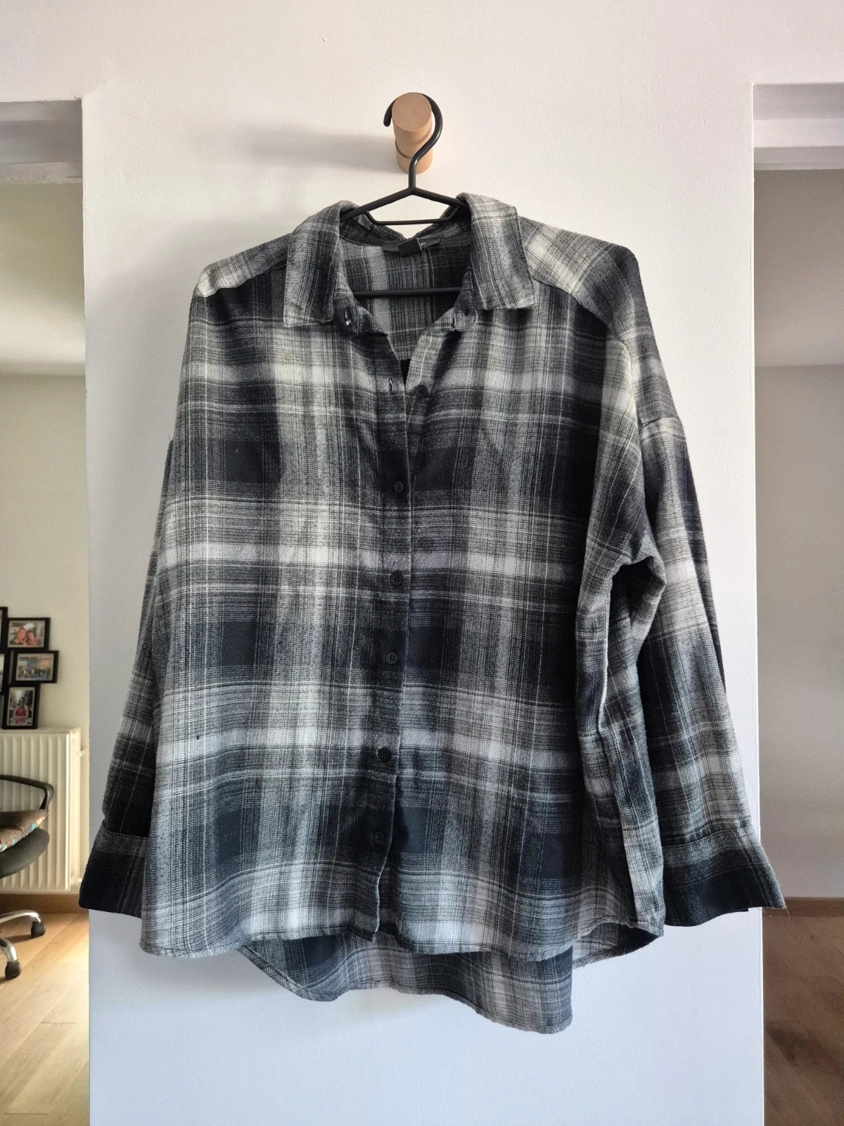 Chemise à carreaux noire et grise oversize 36 Primark
